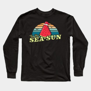 Tis The Sea Sun Watermelon Xmas In July Summer Beach Santa Long Sleeve T-Shirt